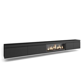 Skraut Home Mueble tv efecto madera negro 368x35x45cm chimenea efecto fuego