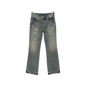 Purple Distressed Paisley-patch Bootcut Jeans