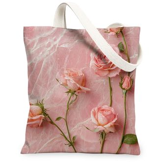 Generic Canvas Tote Bag for Shopping 13x15, 3D Luxury Pink Romantic Flower Reusable Grocery Print Bag for Women, Holiday Beach Aesthetic Painting Gift Decor