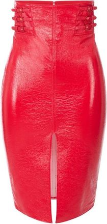 Elisabetta Franchi Glanzende rok met bandjes - Dames - Kokerrokken - Rood - S - Leer - Rokken
