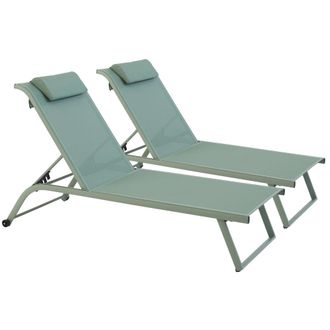 Oviala Juego de 2 tumbonas reclinables con ruedas, verde cactus