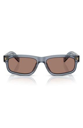 Prada 57mm Rectangular Sunglasses in Ocean /Brown Mirror Grey at Nordstrom
