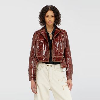 Diesel Patent-leather jacket with large belt - Leather jackets - Woman - Red