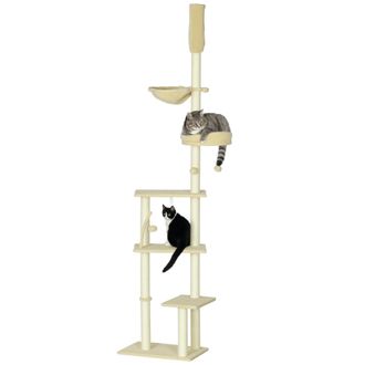 OEM &Aacute;rbol Para Gatos De Suelo A Techo De 230-250 Cm Con Altura Ajustable M&uacute;ltiples Plataformas Cestos Hamaca Bolas Beige