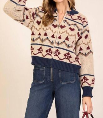 Lumiere Aspen Nordic Zip Knit Sweater In Cream