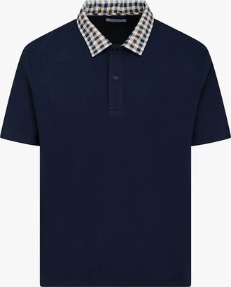 Aquascutum Mens Aquascutum Mens Club Check Collar Polo Shirt - Navy 11 - Black - Size: 38