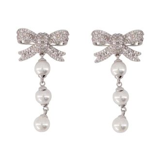 Self Portrait Bow Droplet Earrings - female - Self Portrait - Earrings - Gray - ONE SIZE - Accessories
