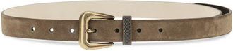 Brunello Cucinelli Suede with Monili Detail Belt - Brown