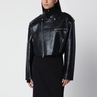 Frankie Shop Giacca chiodo cropped nero in ecopelle