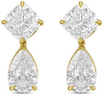 Diana M. Jewels 14kt Yellow Gold 12.00 Ct tw of Lab grown square cushion and pear shape diamond earrings
