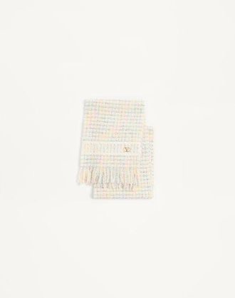 Valentino Garavani Sciarpa Vlogo Signature In Lana E Cachemire Donna AVORIO/ORO UNI