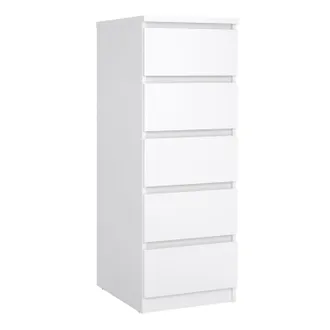 Furniture To Go Naia Narrow Chest of 5 Drawers in White