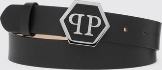 Philipp Plein Cintura in pelle liscia con fibbia monogram Hexagon