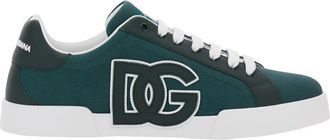 Dolce & Gabbana portofino Green Low Top Sneakers With Logo Patch On Tongue And Side In Cotton Blend Man