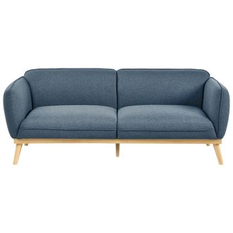 Beliani Sof&aacute; 3 Plazas Estilo Escandinavo Con Patas C&oacute;nicas De Madera Tapizado F&aacute;cil De Limpiar Azul Ljung