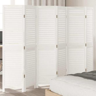 vidaXL Biombo Separador De 6 Paneles Madera Maciza Paulownia Blanco Vidaxl