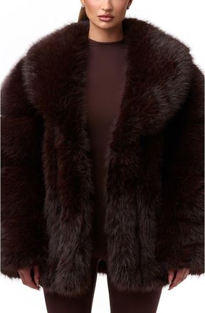 Naked Wardrobe Shawl Lapel Faux Fur Coat in Dark Chocolate at Nordstrom, Size X-Large
