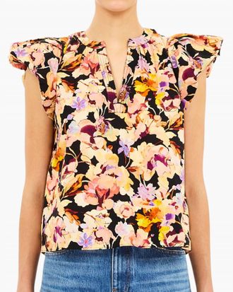 Ulla Johnson Abril Floral Ruffled Top In Night Bloom