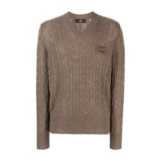 Etro Etro, Cashmere Knitwear, male, Brown, Size: L Brown Cashmere Jumper with Pegaso Motif