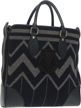 Louis Vuitton Vail Blanket Cabas Wool With Leather Navy Wool Bag (Pre-Owned)