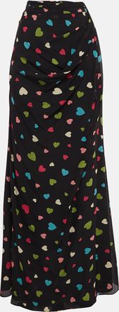 Moschino Cheap And Chic Black Heart Print Silk Maxi Skirt