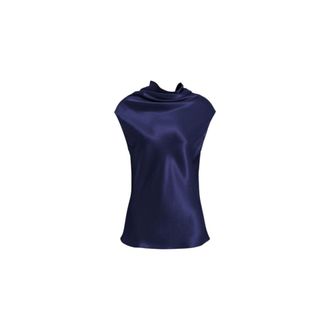 Alberta Ferretti Sleeveless Satin Top with Fluid Neckline - female - Alberta Ferretti - Sleeveless Tops - Blue - 2XL - Tops