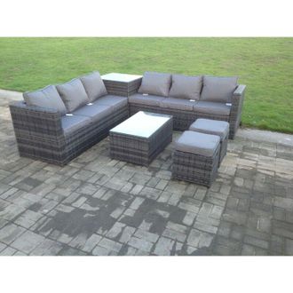 Fimous Fimous 8 Seater Grey Rattan Sofa Set With 2 Coffee Tables Set Conservatory Outdoor Garden Furniture