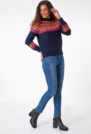 Roman Heart Print Crew Neck Knit Jumper