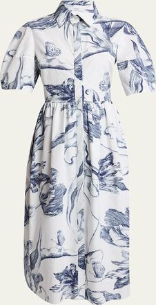 Erdem Floral-Print Puff-Sleeve Midi Shirtdress