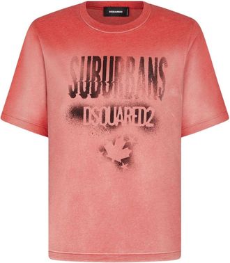 Dsquared2 logo-print bleached T-shirt - women - Polyester/Cotton - L - Orange