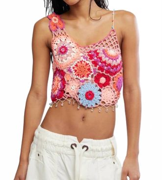 Free People Fiorella Crochet Tank In Pink Solstice Combo