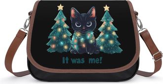 Generic Cat And Christmas Tree Womens Crossbody Bag Fashion Shoulder Handbags Message Tote Bag with Adjustable Strap