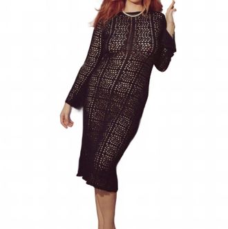 Kilo Brava Crochet Midi Dress In Black