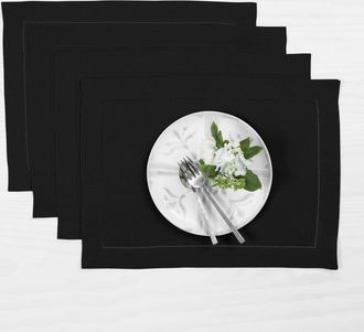 Solino Home Linen Placemats Set of 4, 14 x 19 Inch for Dining Table, Holiday and Everyday Table Decor - Classic Hemstitch in Black at Nordstrom, Size