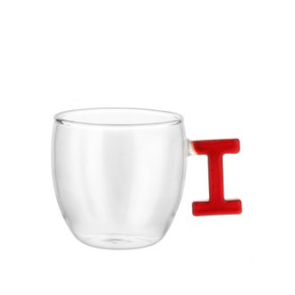 KASANOVA Tazzina caff&egrave; lettera I rossa in vetro borosilicato, 150 ml