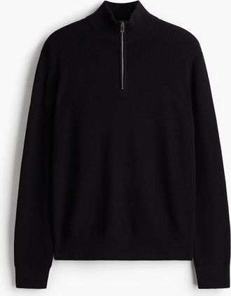 H&M Pullover mit kurzem Zipper in Regular Fit - Schwarz