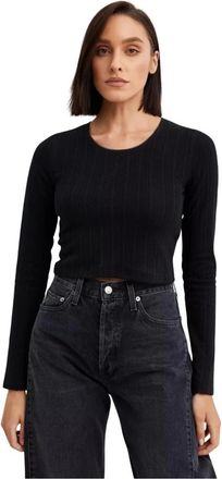 J.W.Anderson Cropped Top met Ankerborduursel - Dames - Longsleeves - Zwart - M - Katoen - Tops