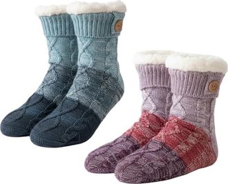 Generic Knitted Ultra-Thick Slipper Home Socks, Women Slipper Socks with Grippers, Fleece-Lined & Non-Slip, Soft and Thick, Warm and Cozy for Home Use (2 pcs)