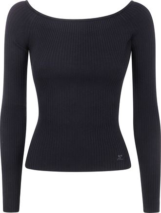 Courrèges Off Shoulder Rib Knit Top