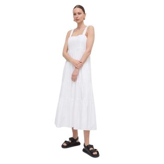 Michael Kors Gelaagde Katoenen Popeline Jurk tot op de knie - Dames - Casual kleedjes - Wit - M - Katoen - Kleedjes