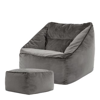 Icon Brand Puf sill&oacute;n con reposapi&eacute;s cuadrado de terciopelo gris antracita