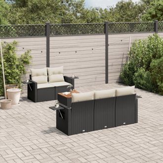 vidaXL Set De Sof&aacute;s De Jard&iacute;n 6 Piezas Y Cojines Rat&aacute;n Sint&eacute;tico Negro Vidaxl