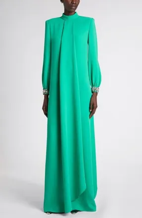 Valentino Garavani Embellished Long Sleeve Silk Gown in Green at Nordstrom, Size 40
