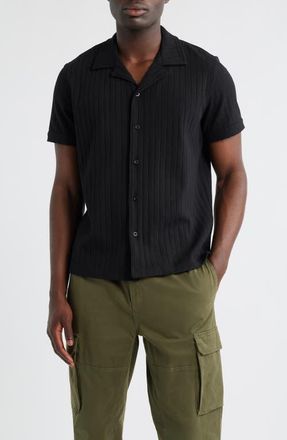 Rails Corrin Rib Knit Camp Shirt in Onyx at Nordstrom, Size Xx-Large