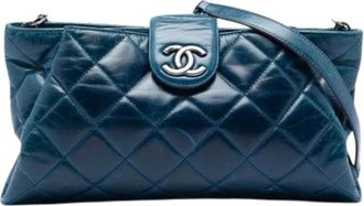 Chanel Pre-owned Vintage Quilted Crossbody Bag - Dames - Vintage Clutch - Blauw - ONE Size - Leer - Vintage