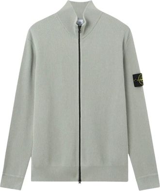 Stone Island zip-up ribbed cardigan - men - Organic Cotton - M - Green