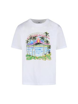 Casablanca Organic Cotton T-Shirt With Colorful Volcano Print