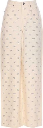 Self Portrait White Diamante Bow Jeans