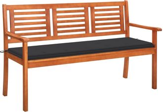 vidaXL Banco De Jard&iacute;n 3 Plazas Madera Maciza Eucalipto Y Coj&iacute;n 150 Cm Vidaxl
