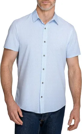 W.R.K Abstract Stripe Short Sleeve Performance Button-Down Shirt in Blue at Nordstrom, Size Xx-Large